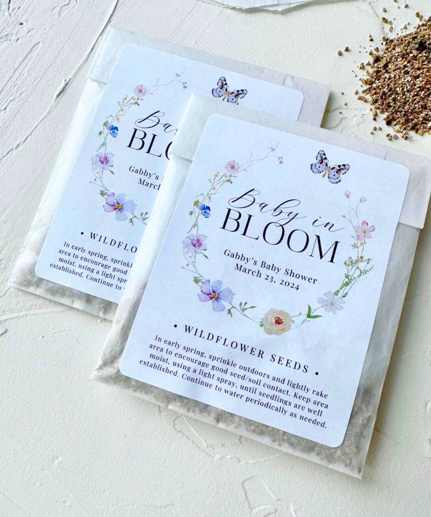 12 Personalized Baby Shower Seed Packet Favors, Wildflower Mix (12 Pack)