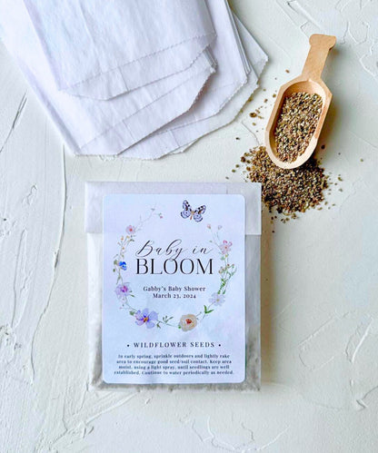 12 Personalized Baby Shower Seed Packet Favors, Wildflower Mix (12 Pack)