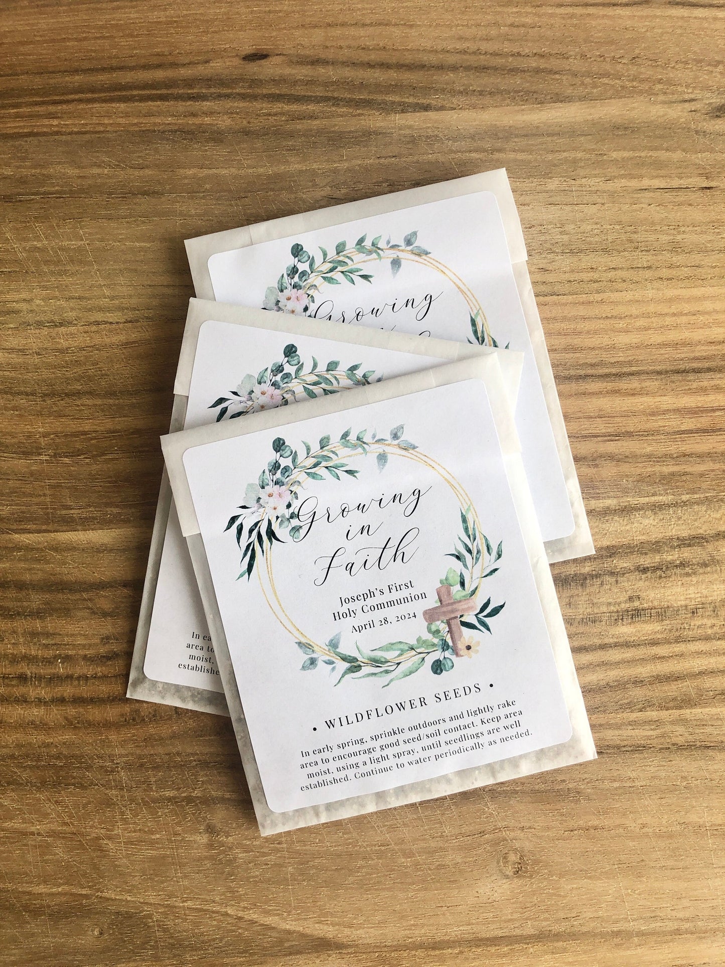 Personalized Wildflower Seed Packet Favors, Baptism, Communion, Set of 12