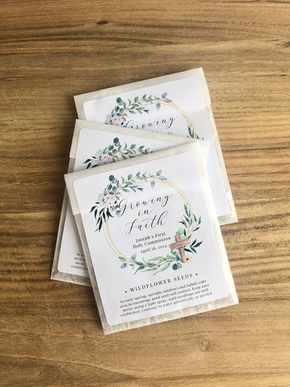 Personalized Wildflower Seed Packet Favors, Baptism, Communion, Set of 12