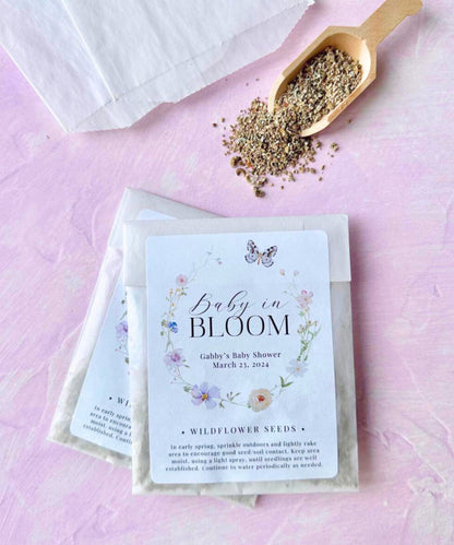 12 Personalized Baby Shower Seed Packet Favors, Wildflower Mix (12 Pack)