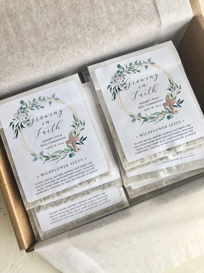 Personalized Wildflower Seed Packet Favors, Baptism, Communion, Set of 12