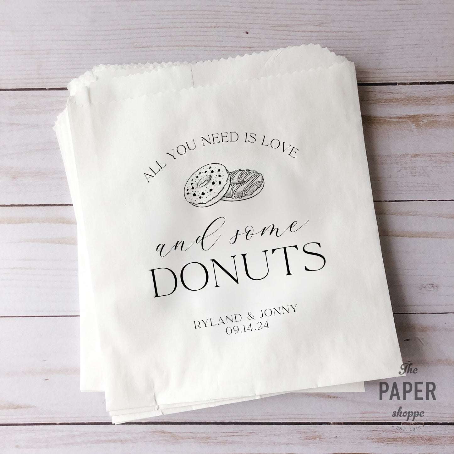 25 Pack, Personalized Wedding Donut Favor Bags, Custom Treat Bags