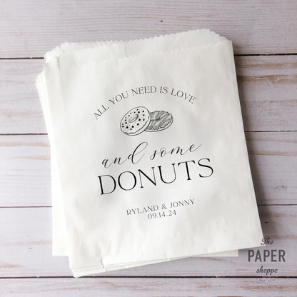 25 Pack, Personalized Wedding Donut Favor Bags, Custom Treat Bags