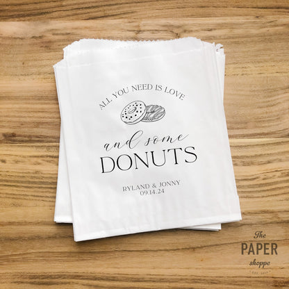 25 Pack, Personalized Wedding Donut Favor Bags, Custom Treat Bags