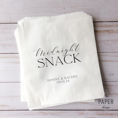 25 Pack, Personalized Midnight Snack Bags, Wedding Favor Candy Buffet, Light Night Snacks Bag