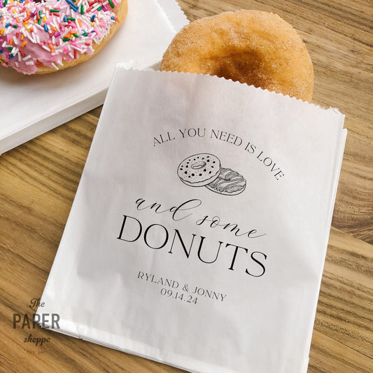 25 Pack, Personalized Wedding Donut Favor Bags, Custom Treat Bags