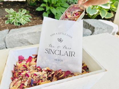 25 Pack, Personalized Paper Confetti Bags for Weddings, Petal Toss Send Off