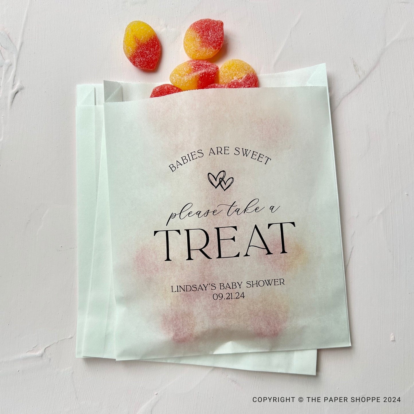 25 Pack, Personalized Baby Shower Favor Bags, Babies are Sweet Treat Bags, Candy Bags for Baby Shower, Candy Bar/Buffet Bags, - 25 Pack