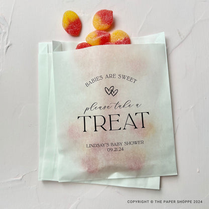 25 Pack, Personalized Baby Shower Favor Bags, Babies are Sweet Treat Bags, Candy Bags for Baby Shower, Candy Bar/Buffet Bags, - 25 Pack