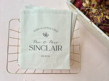 25 Pack, Personalized Paper Confetti Bags for Weddings, Petal Toss Send Off