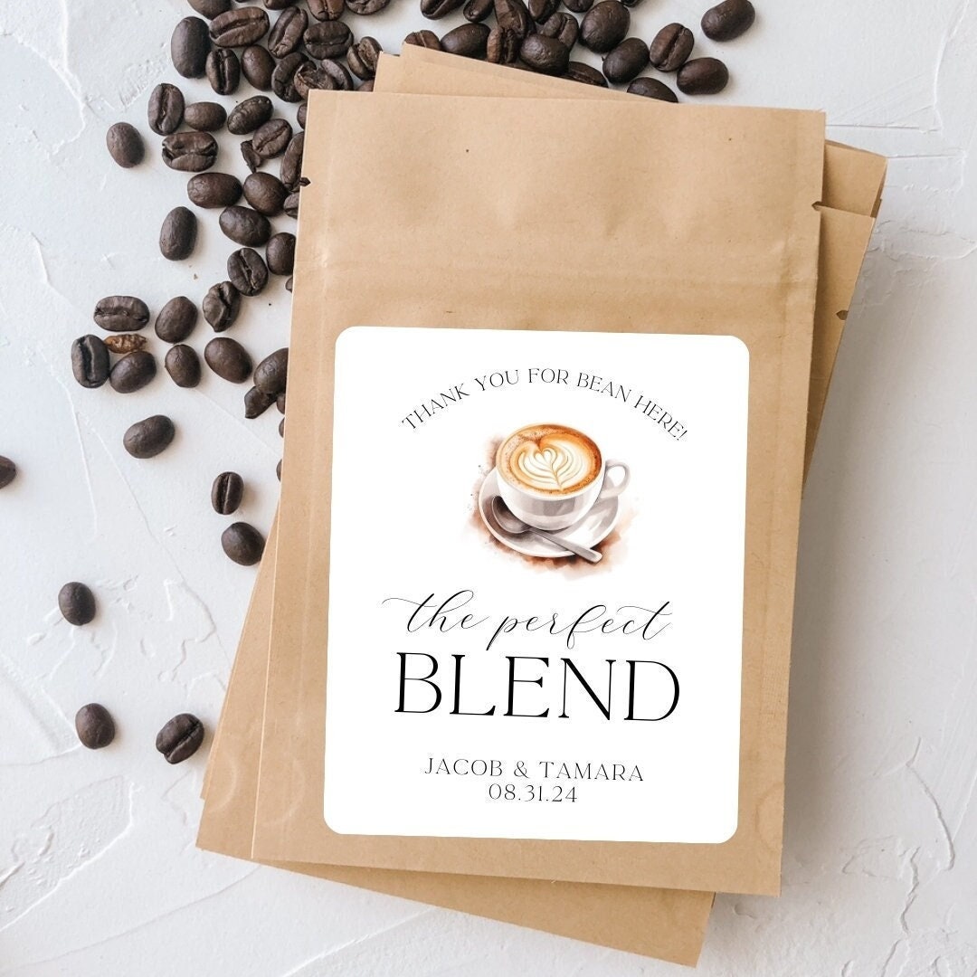 Coffee Wedding Favor Bags, The Perfect Blend, Personalized Coffee pouch for wedding favors