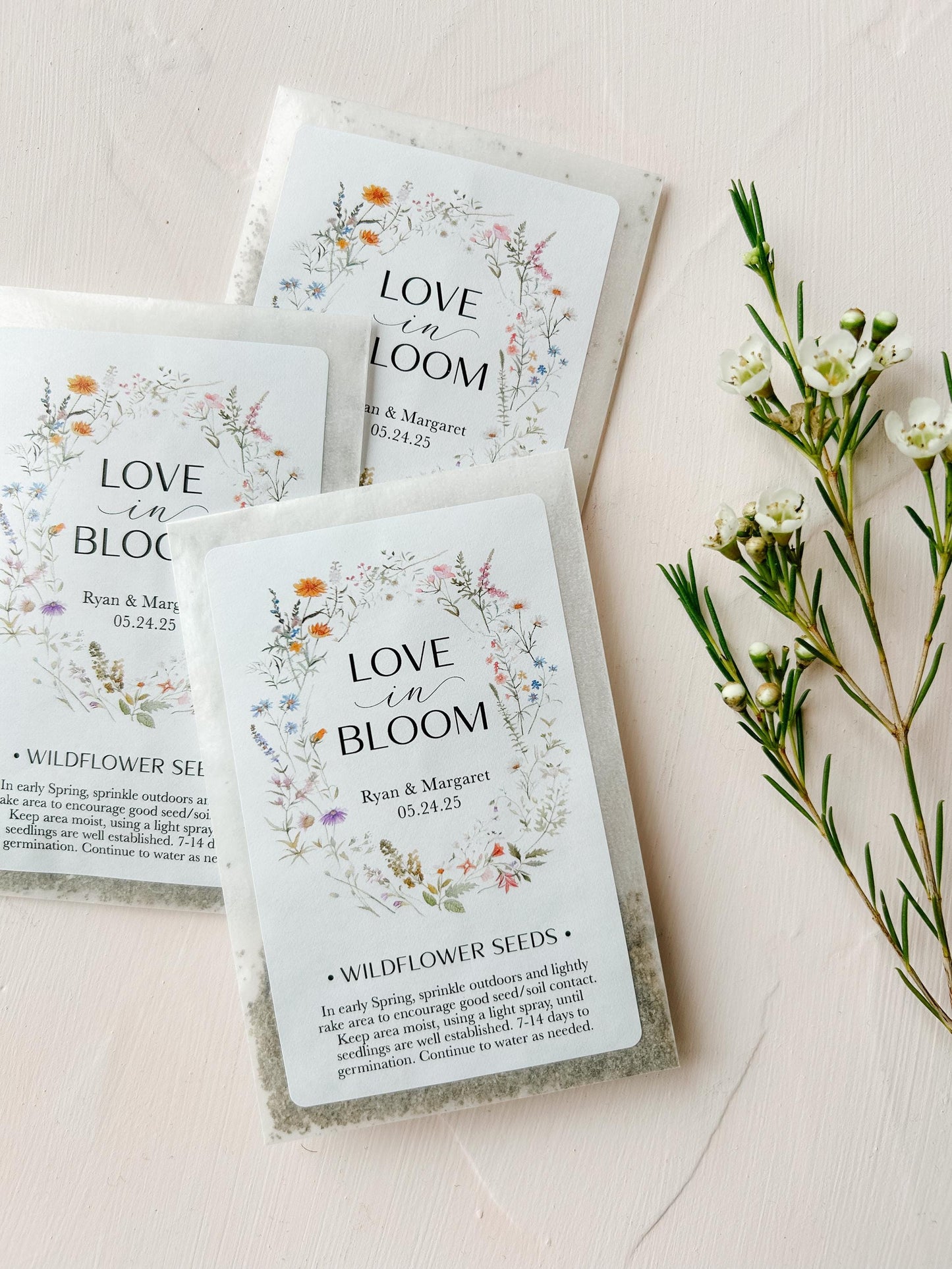 12 Love in Bloom Seed Packet, Favor Packaging, Personalized Flower Packets, Labels for seed packets, Wildflower seed packs (12 Pack)