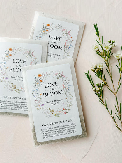 12 Love in Bloom Seed Packet, Favor Packaging, Personalized Flower Packets, Labels for seed packets, Wildflower seed packs (12 Pack)