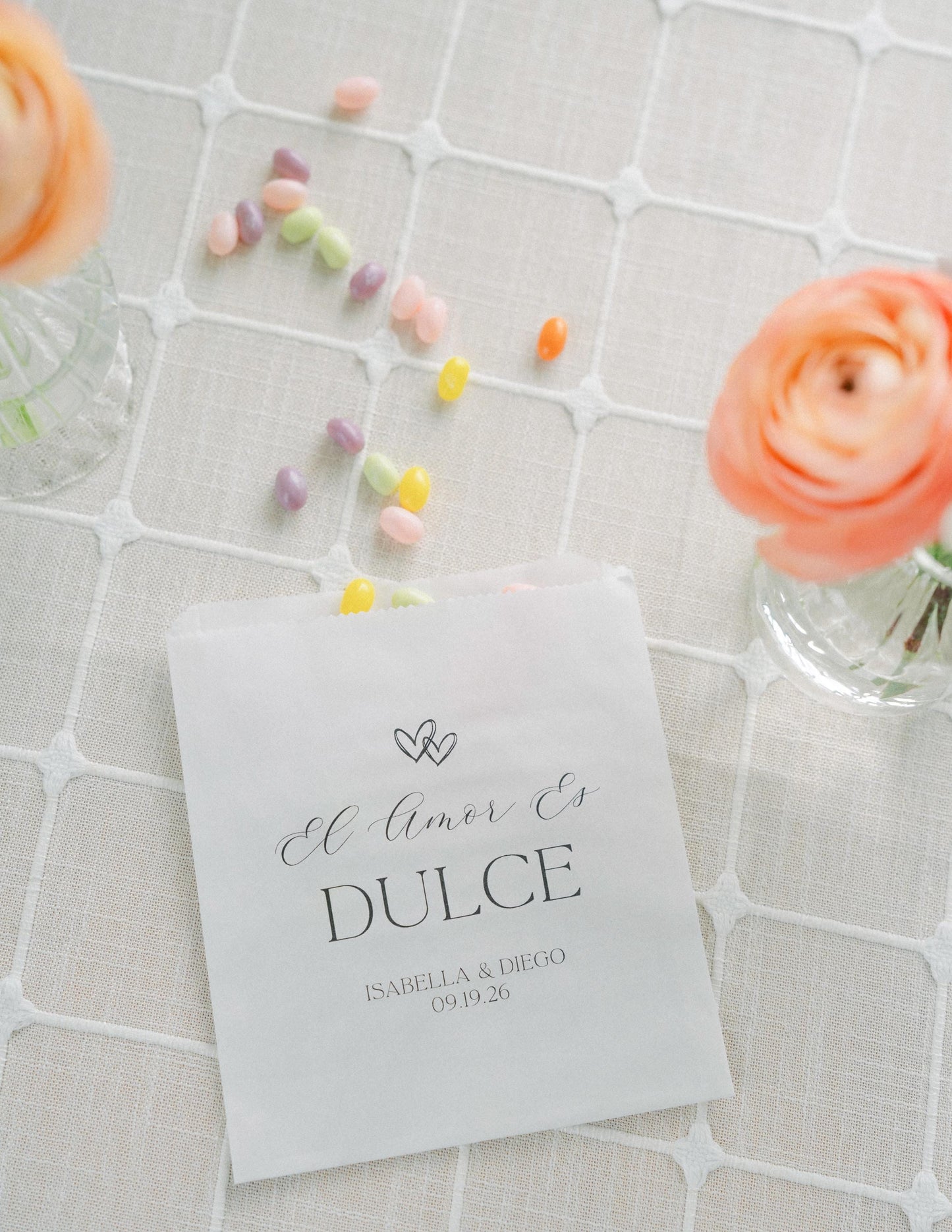 25 Pack, El Amor Es Dulce Treat Bag, Spanish Wedding Favor, Set of 25