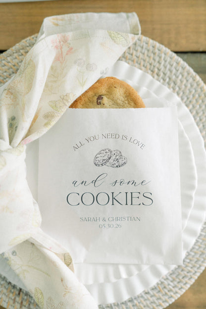 25 Pack, Personalized Cookie Bags for Weddings, Cookie Table, Personalized treat Bags, Cookie Wedding Favors - Set of 25