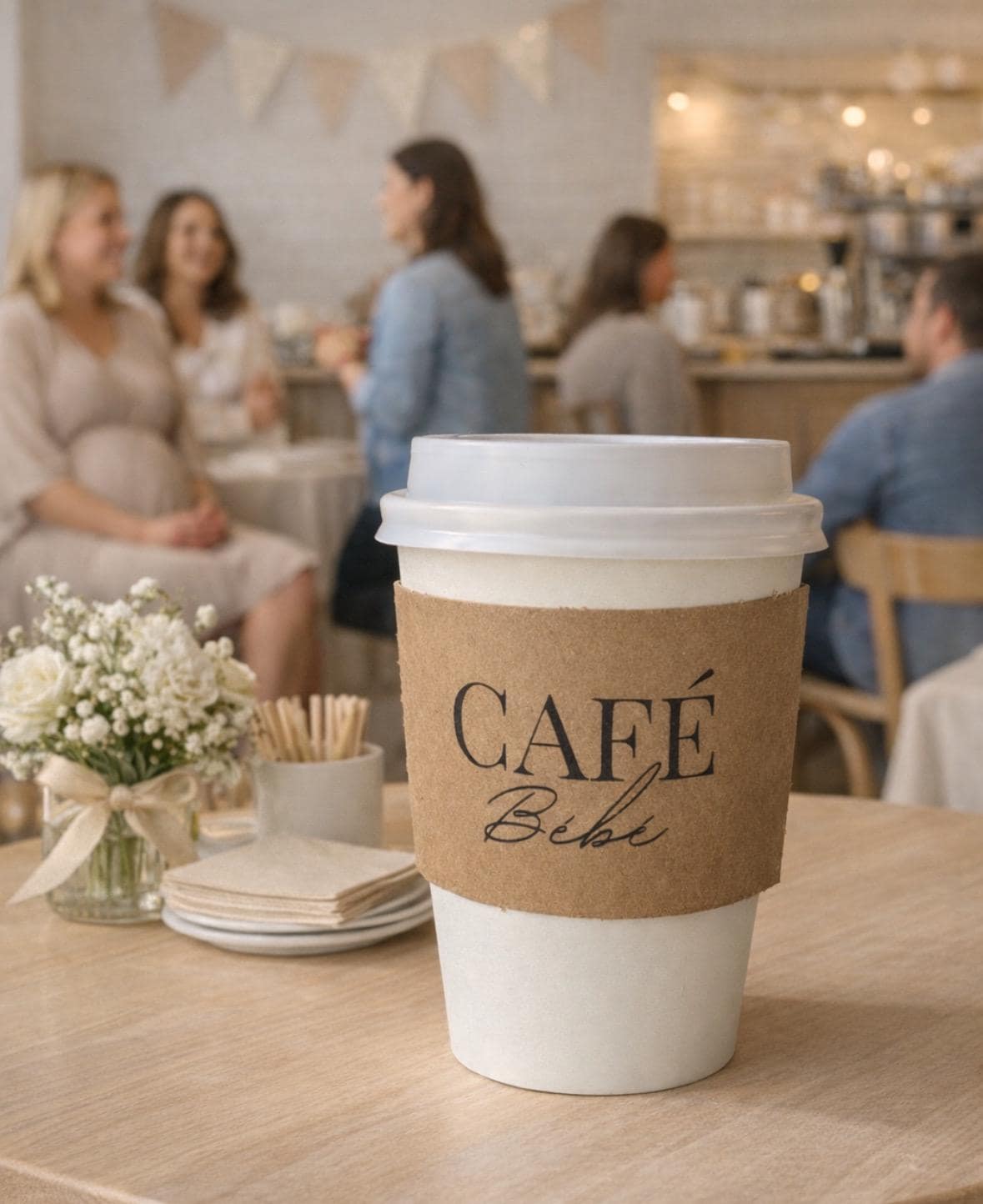 Cafe Bebe, Coffee Theme Baby Shower Coffee Cups, Spring Coffee Baby Shower, Custom Party Cups for Sip & See, Baby is Brewing Theme