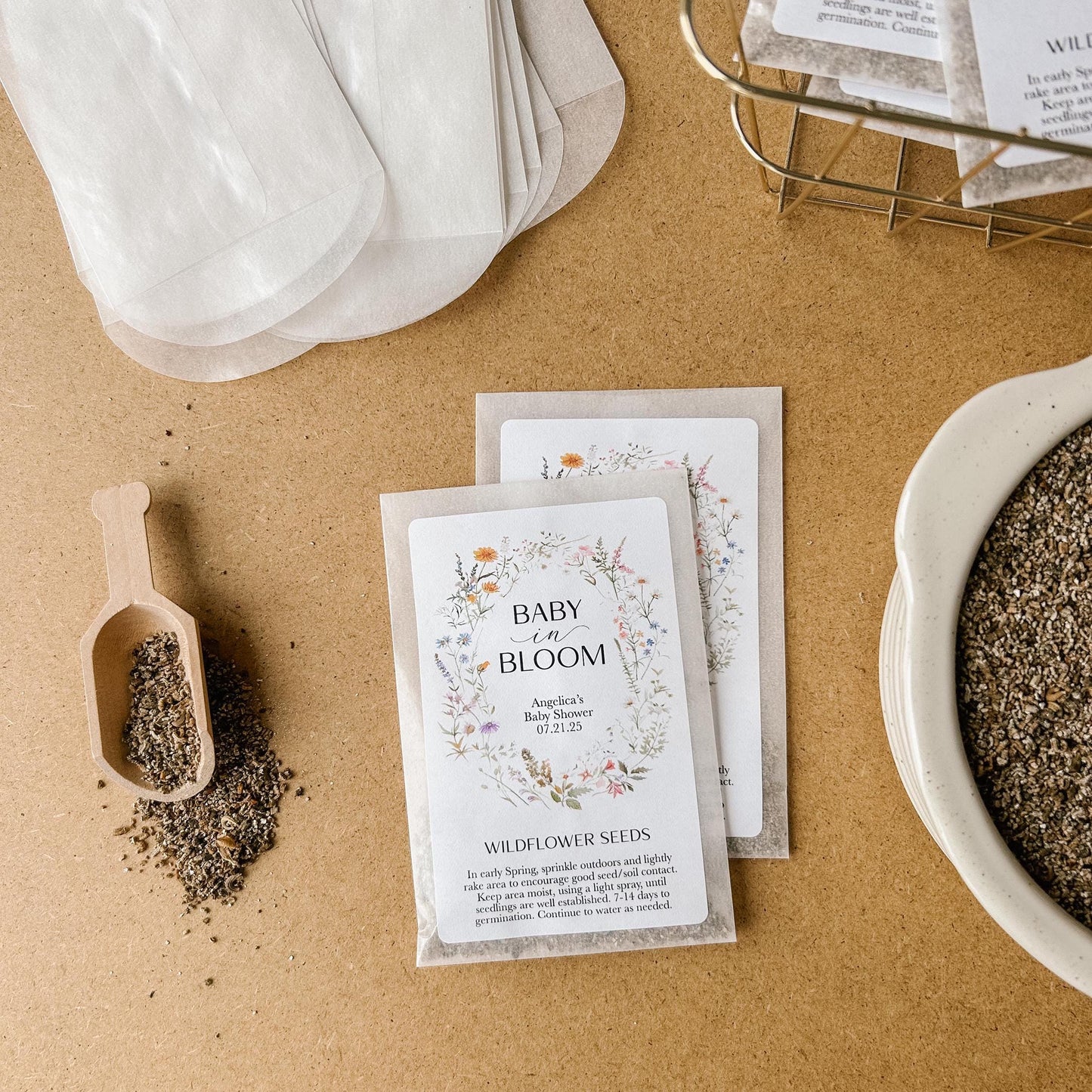 Baby Shower Wildflower Seed Packet Favors - 'Baby in Bloom' SEEDS INCLUDED