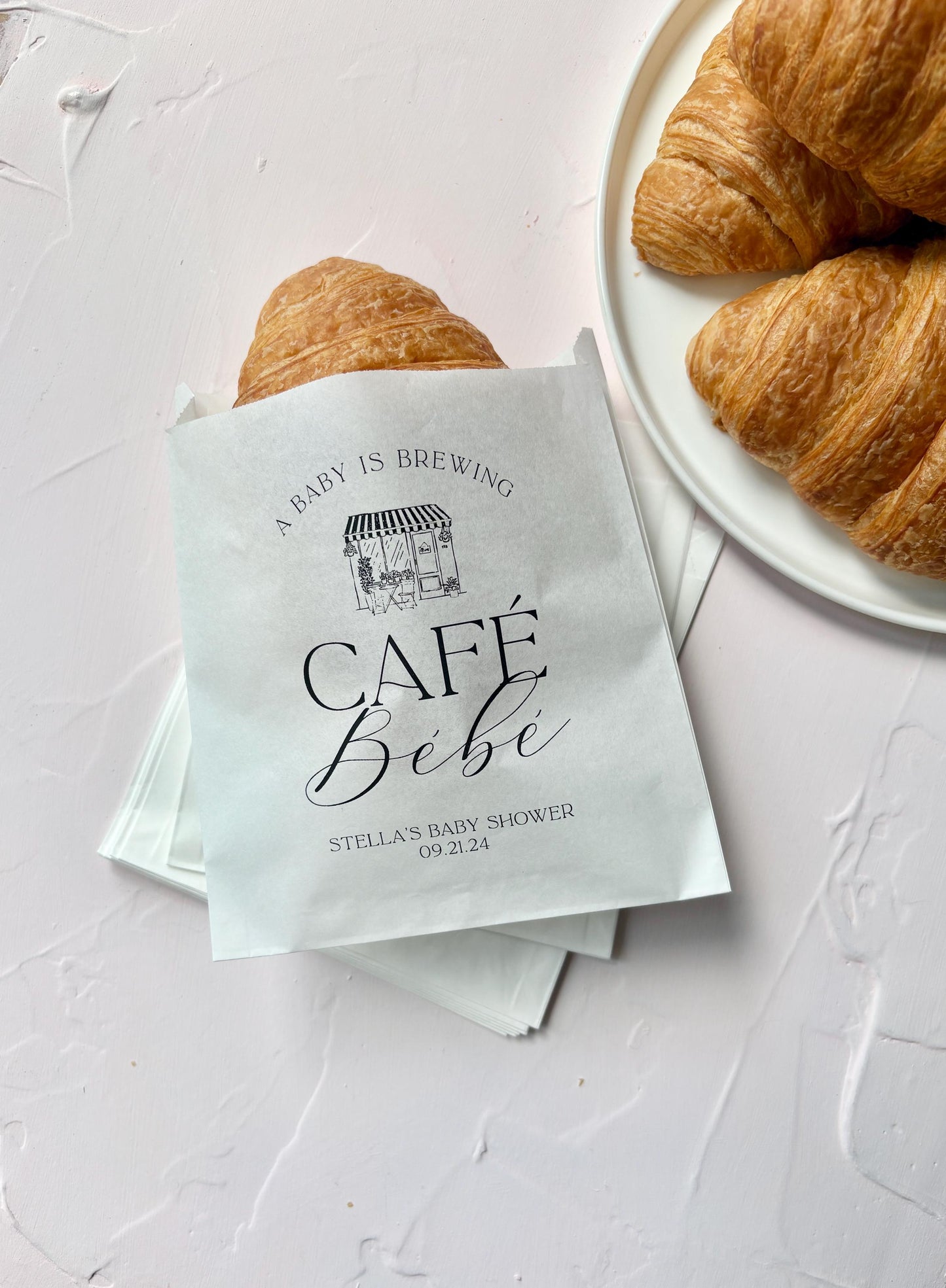 25 Pack, Café Bébé Baby Shower, Personalized Bakery Bags