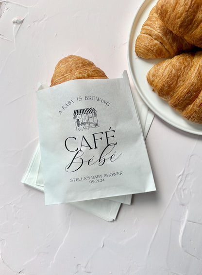 25 Pack, Café Bébé Baby Shower, Personalized Bakery Bags