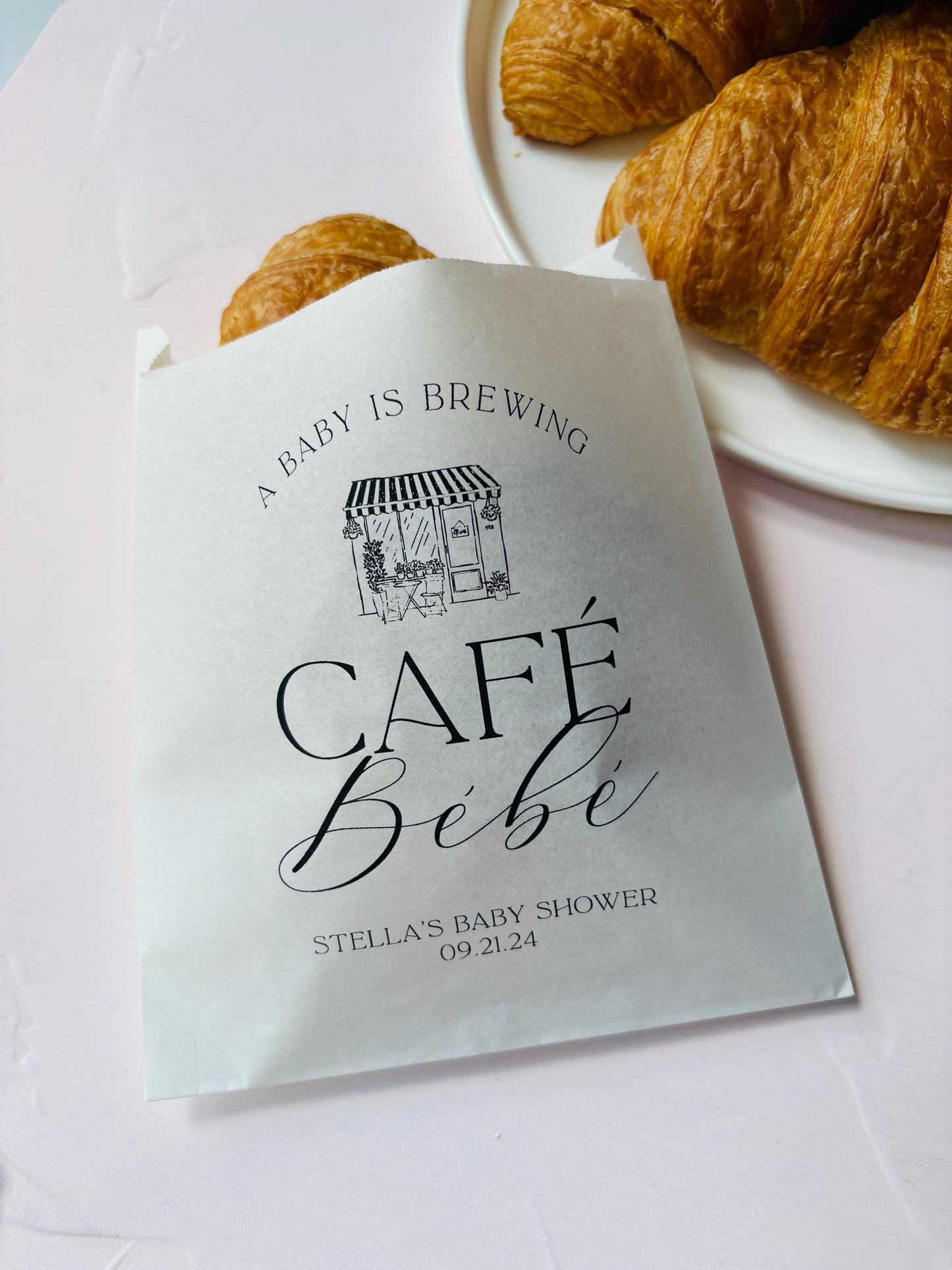 25 Pack, Café Bébé Baby Shower, Personalized Bakery Bags