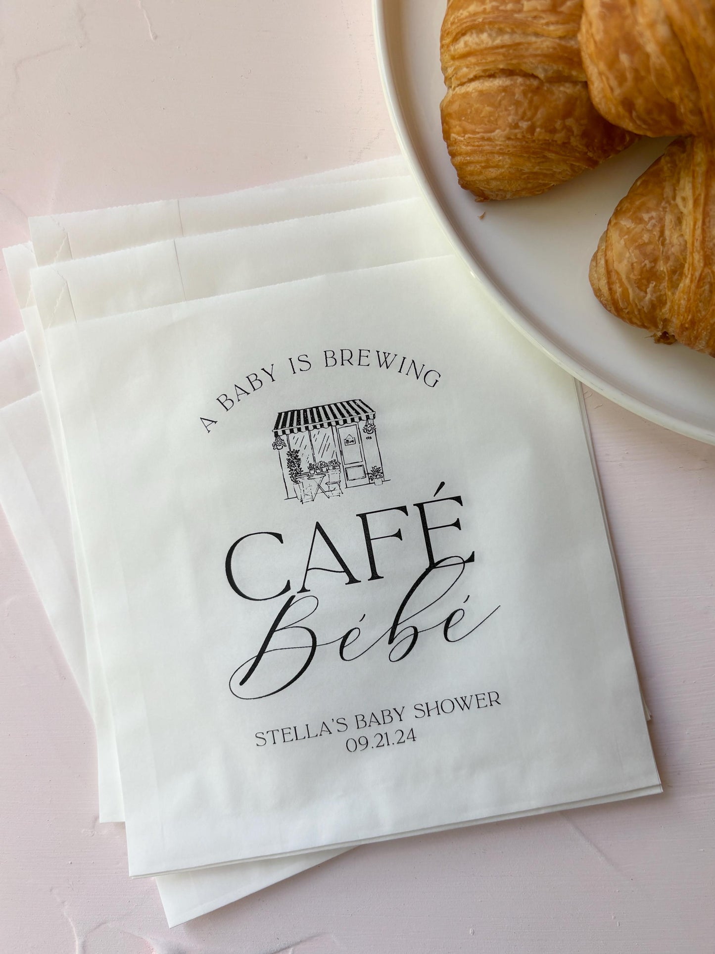 25 Pack, Café Bébé Baby Shower, Personalized Bakery Bags